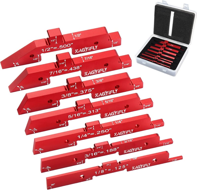 KAGYIFLY Router Table Setup Bars, 7pcs Aluminum Precision Setup Blocks Height Gauge Set for Router Table Saw Accessories and Angle Woodworking Set Up(Each Block has Different Thickness) - Image 1